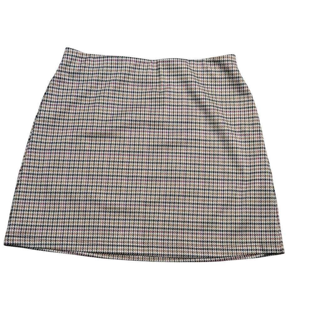 Maurices Womens High Rise Houndstooth Mini Skirt Brown Tan Large NWT 186156Y